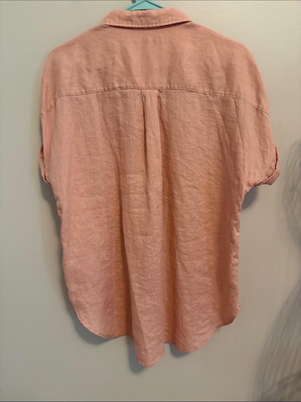 Linen Short-Sleeve Button-Up Linen Shirt in Blush - Picture 6 of 7
